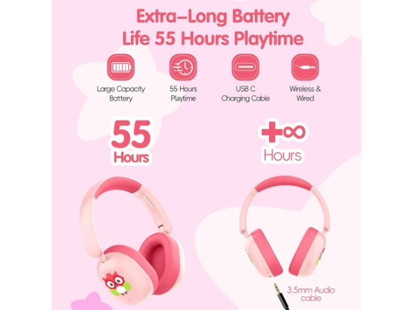 Kids Foldable Bluetooth Headphones with Microphone — Wireless Earbuds, LOBKIN