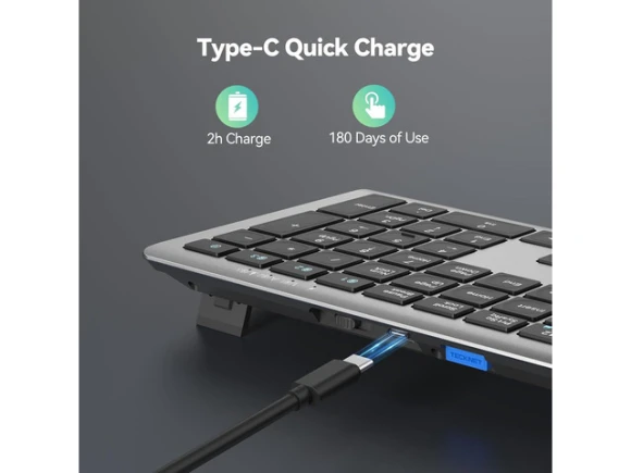 Rechargeable Full-Size Wireless Keyboard — Bluetooth Keyboard, TECKNET