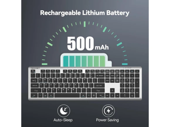 Rechargeable Full-Size Wireless Keyboard — Bluetooth Keyboard, TECKNET