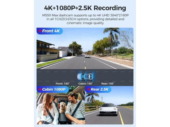 3-Channel Dash Cam with 64GB Card — Dash Cam, AZDOME