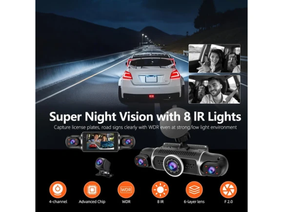 4-Channel Dash Camera with 64GB Card — Dash Cam, SUNIVISION