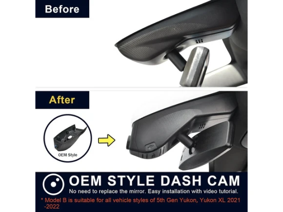 Custom-Fit Dash Camera for GMC Yukon and Yukon XL, 2021–2022 (Model B) — Dash Cam, SUNIVISION