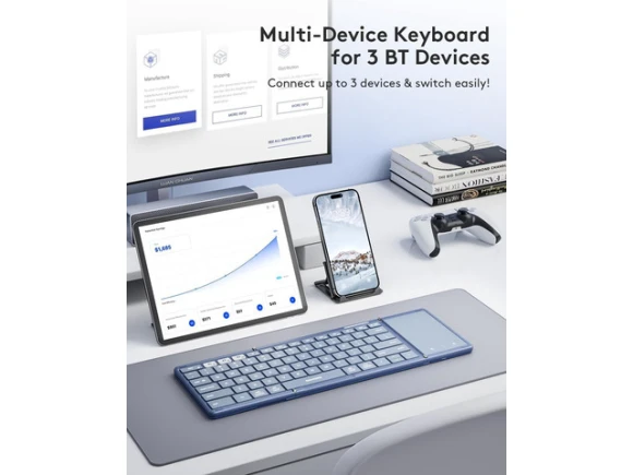 Foldable Bluetooth Keyboard with Touchpad, Blue — Bluetooth Keyboard, Samsers