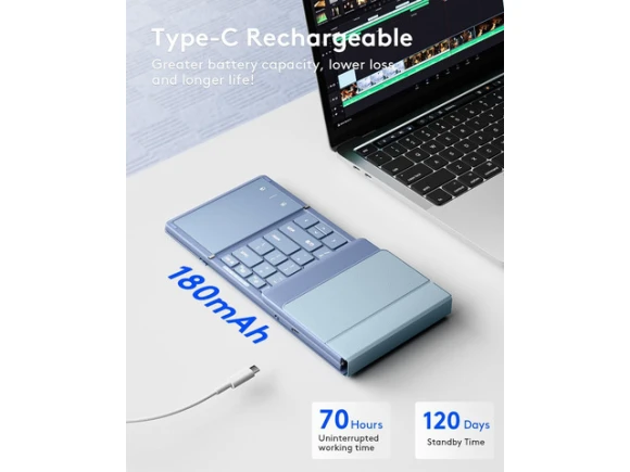 Foldable Bluetooth Keyboard with Touchpad, Blue — Bluetooth Keyboard, Samsers