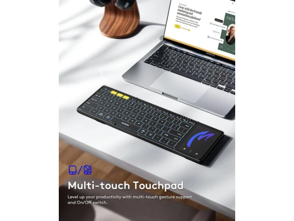 Foldable Bluetooth Keyboard with Touchpad, Full-Size, Black — Bluetooth Keyboard, Samsers