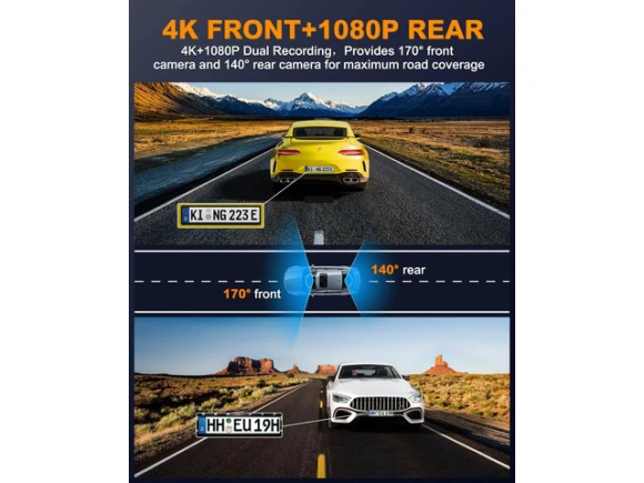 Front and Rear 4K Dash Camera with 64GB Card — Dash Cam, SUNIVISION