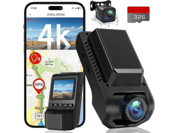 Front and Rear Dash Camera, 4K Ultra HD + 1080P — Dash Cam, SUNIVISION