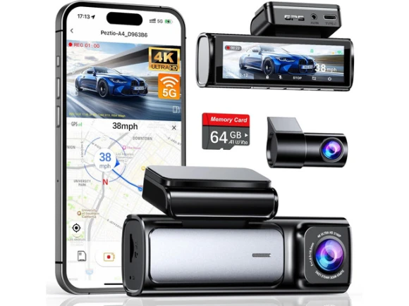 Front-and-rear dash camera with 64GB card — Dash Cam, SUNIVISION