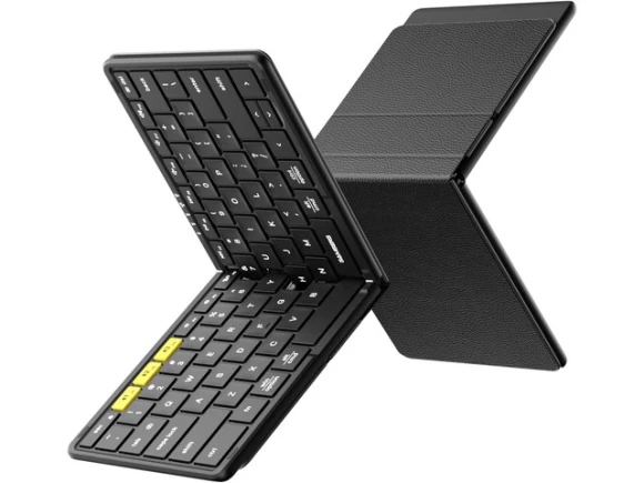 Full-Size Foldable Bluetooth Keyboard with PU Leather Cover — Bluetooth Keyboard, Samsers