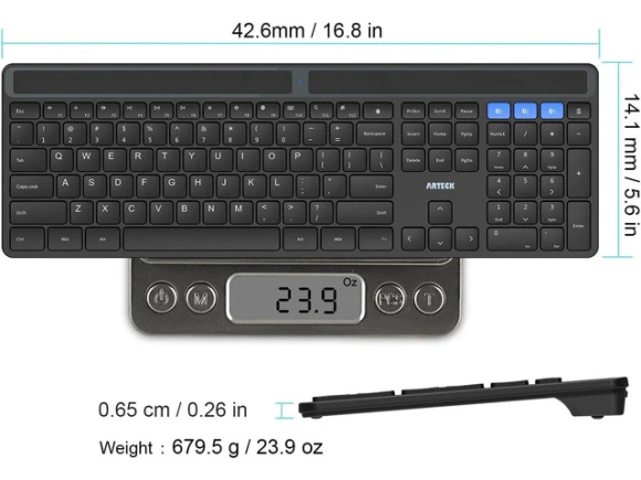 Full-Size Solar Bluetooth Keyboard — Bluetooth Keyboard, Arteck