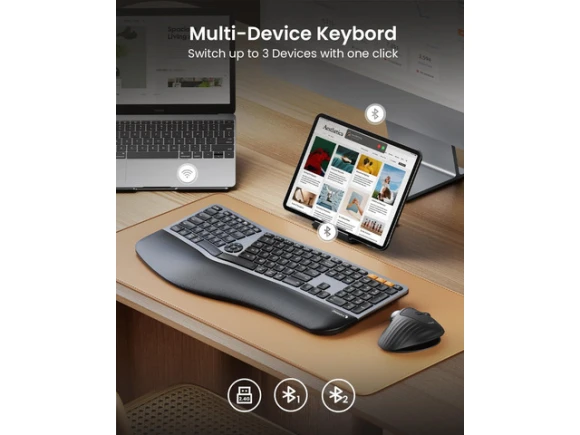 Full Size Split Keyboard with Backlighting and Cushioned Wrist Rest — Bluetooth Keyboard, ProtoArc