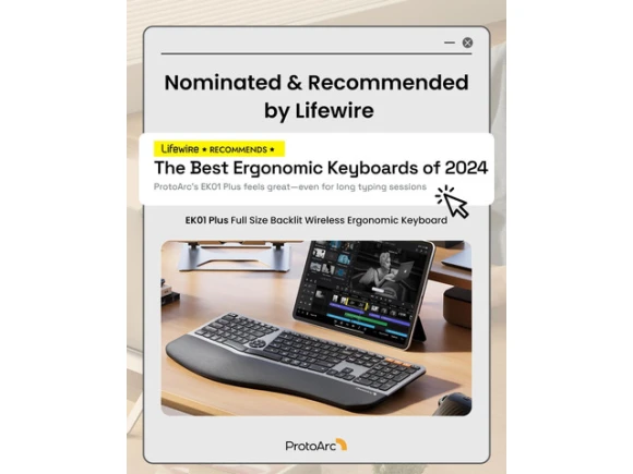 Full Size Split Keyboard with Backlighting and Cushioned Wrist Rest — Bluetooth Keyboard, ProtoArc