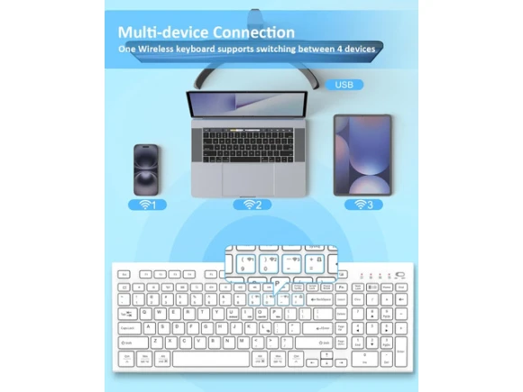 White Wireless Keyboard — Bluetooth Keyboard, FENIFOX