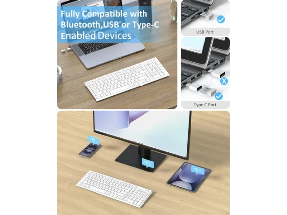 White Wireless Keyboard — Bluetooth Keyboard, FENIFOX