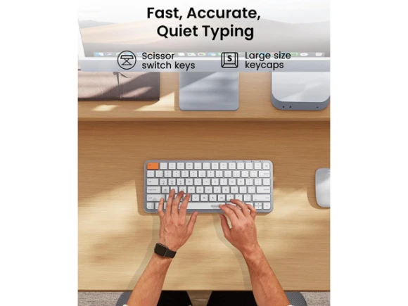 Wireless Keyboard, White Silver — Bluetooth Keyboard, ProtoArc