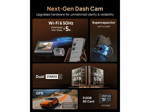 3-Channel Dash Cam with 512GB Card — Dash Cam, 70mai