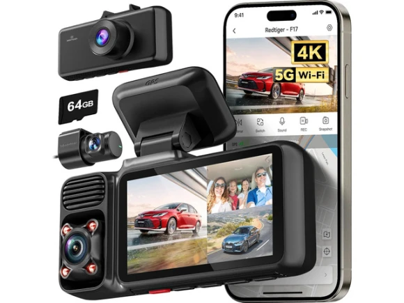 3-Channel Dash Cam with 64GB Card — Dash Cam, REDTIGER