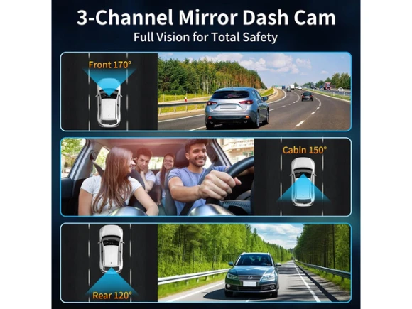 3-Channel Mirror Dash Camera, 4K/3K — Dash Cam, SUNIVISION