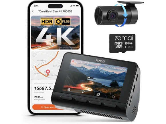4K Front and Rear Dash Cam with 128GB Card — Dash Cam, 70mai