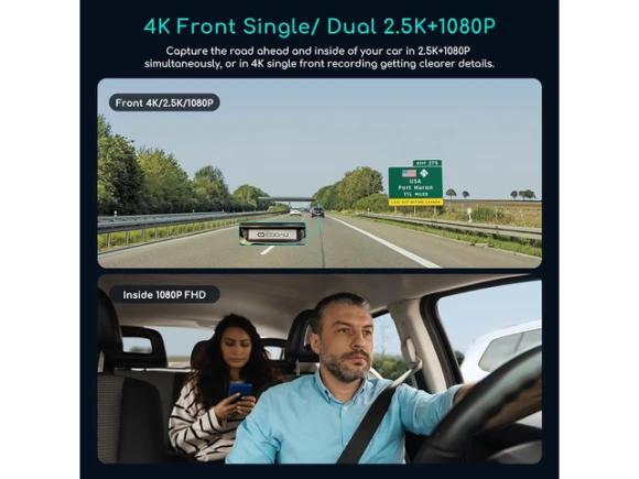 Front and Inside Dual-Camera Dash Cam — Dash Cam, COOAU