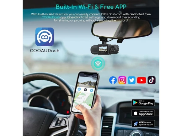 Front and Inside Dual-Camera Dash Cam — Dash Cam, COOAU