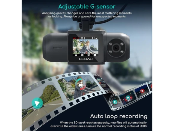 Front and Inside Dual-Camera Dash Cam — Dash Cam, COOAU