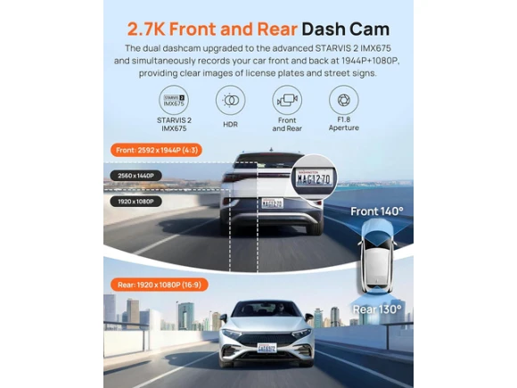 Front and rear dash camera with 64GB card — Dash Cam, 70mai