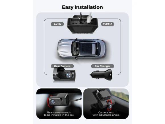 Front and Rear 2-Channel HDR Dash Camera, 4K+1080P FHD — Dash Cam, SUNIVISION