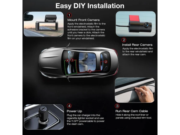 Front and Rear Dash Camera with 64GB Card — Dash Cam, SUNIVISION