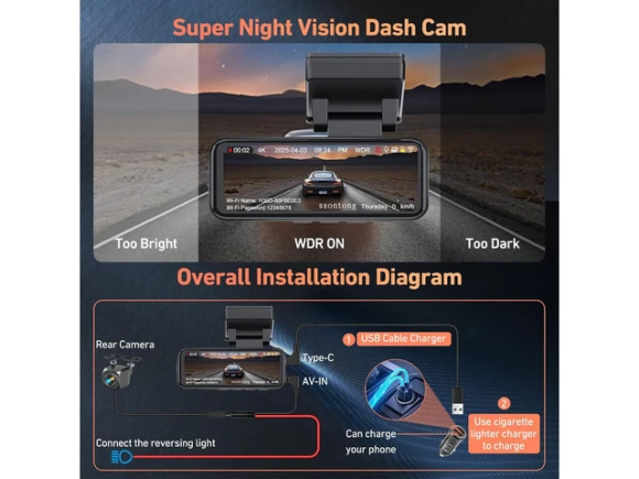 Front and Rear Dash Camera — Dash Cam, SUNIVISION