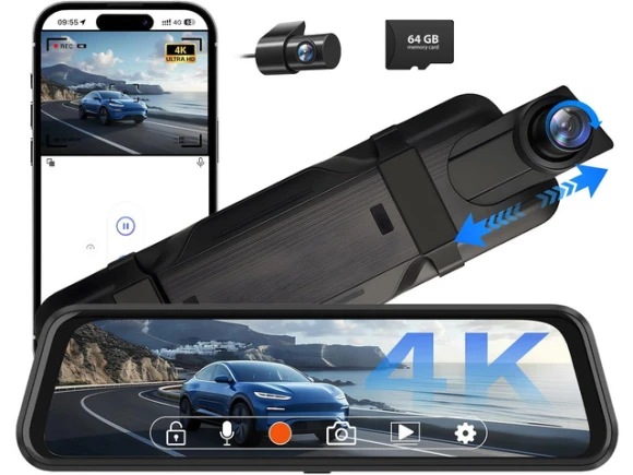 10-inch Mirror Dash Camera with 64GB Card — Dash Cam, Trisvision