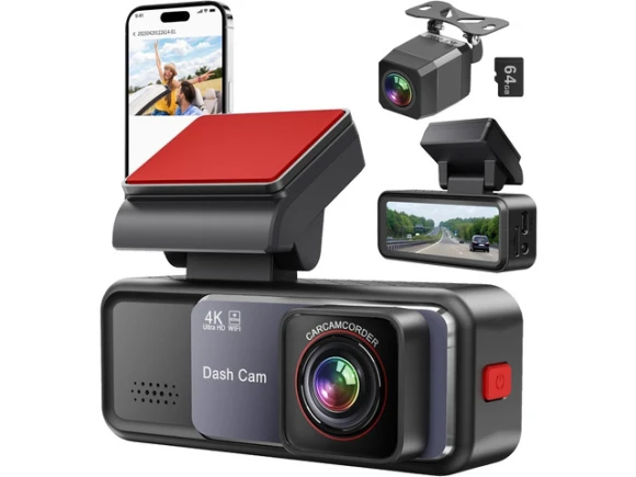 4K+2K Front and Rear Dash Camera with 64GB Card — Dash Cam, SUNIVISION