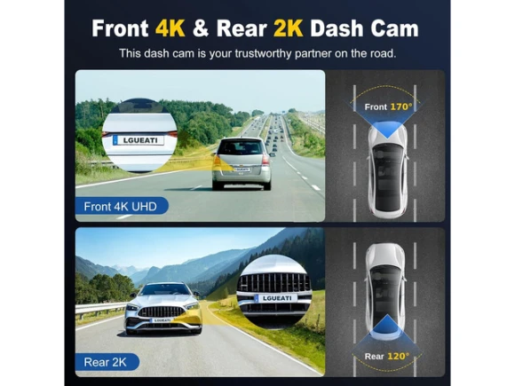 4K+2K Front and Rear Dash Camera with 64GB Card — Dash Cam, SUNIVISION