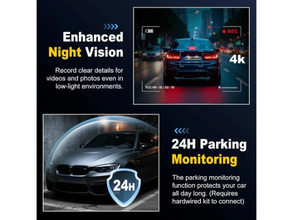 4K+2K Front and Rear Dash Camera with 64GB Card — Dash Cam, SUNIVISION