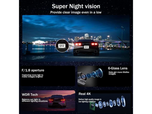 4K Front and Rear Dash Cam — Dash Cam, SUNIVISION