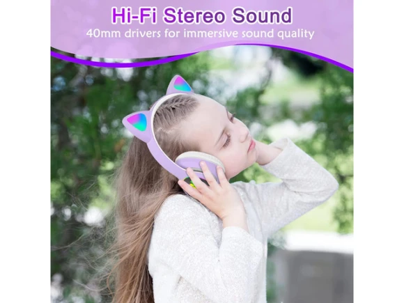 Purple Bluetooth Headphones with Microphone — Wireless Earbuds, Suppower