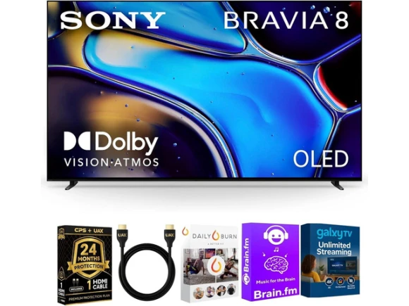 65-inch OLED television with UAX HDMI cable and streaming bundle — Smart TV, Sony