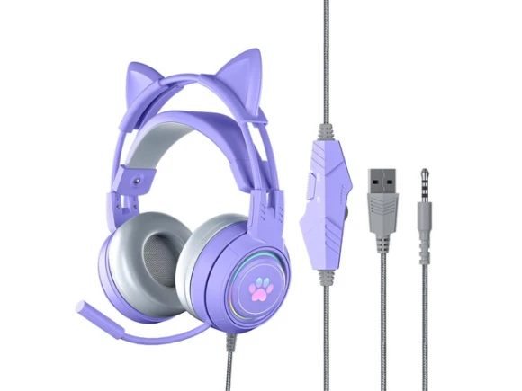 Purple Cat-Ear Headphones — Wireless Earbuds, Gemdeck
