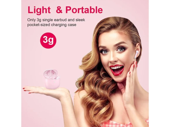 Wireless Bluetooth Earbuds, Pink, with Mini USB-C Charging Case — Wireless Earbuds, KEHIPI