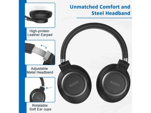 Active Noise-Cancelling Over-Ear Headphones — Wireless Earbuds, KVIDIO