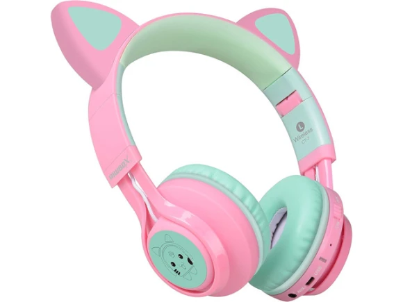 Cat-Ear Over-Ear Bluetooth Headphones with LED Lights — Wireless Earbuds, Riwbox