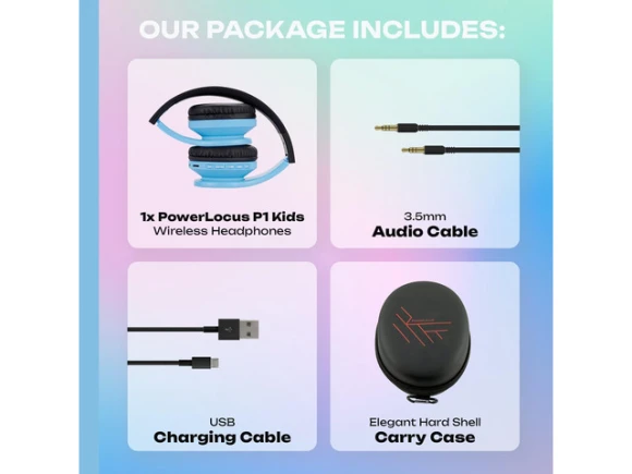 Foldable Over-Ear Headphones for Kids — Wireless Earbuds, PowerLocus