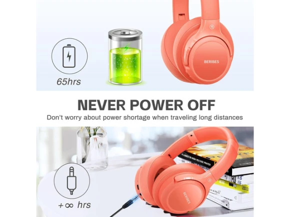 Over-ear Bluetooth headphones, Orange Red — Wireless Earbuds, BERIBES