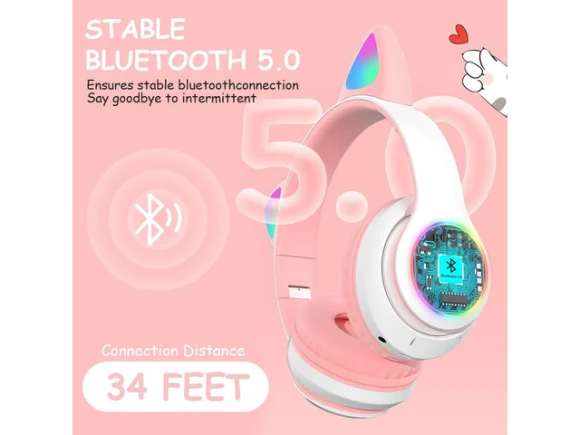 White Cat-Ear Headphones — Wireless Earbuds, Gemdeck