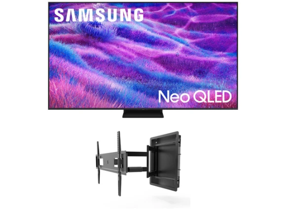 55-inch Neo QLED Television with Kanto R500 Recessed Ultra-Low-Profile Full-Motion Mount — Smart TV, Samsung