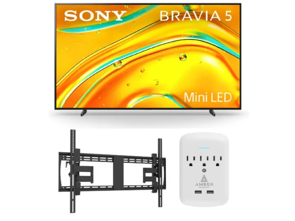 98-Inch Mini LED LCD TV with Walts XXL-TILT-EXTENSION Mount and Amber Protection Surge Protector — Smart TV, Sony