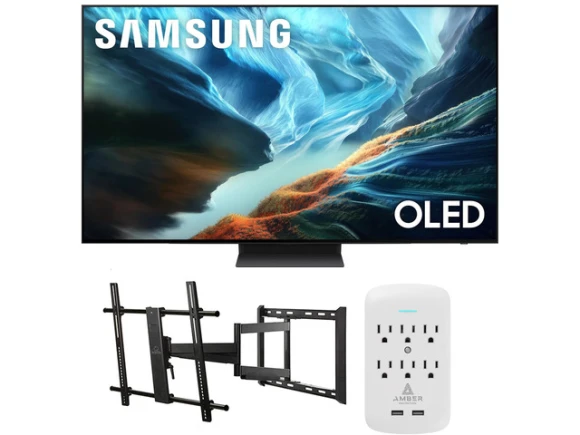 65-inch OLED 4K UHD Smart TV with Walts Large/XL Full Motion Mount and Amber Protection 6-OUTLET-SURGE Surge Protector — Smart TV, Samsung