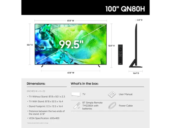 100-inch Neo QLED TV with soundbar and subwoofer — Smart TV, Samsung