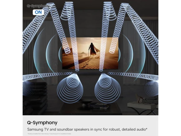 65-inch Neo QLED TV with soundbar and subwoofer — Smart TV, Samsung