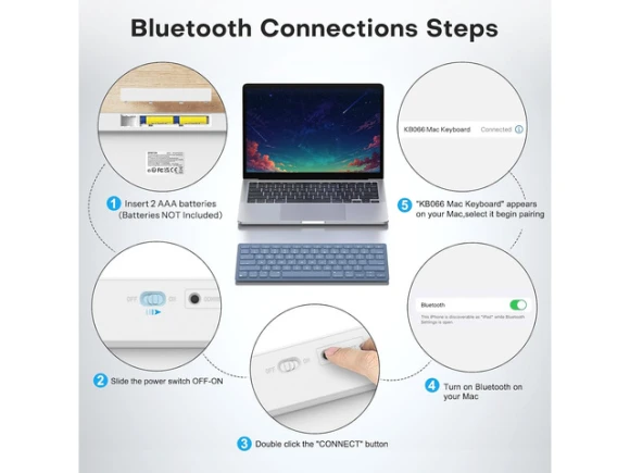 Wireless Keyboard, Blue — Bluetooth Keyboard, OMOTON
